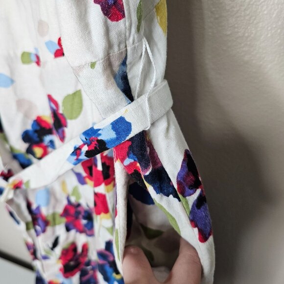 Lane Bryant 26 White Floral Dress Linen Blend Smocked Midi Cottage Sun Dress - Picture 4 of 9